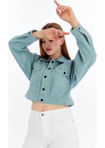 Kadın Bomber Gabardin Ceket Çıt Çıt Düğmeli Kolej Kot Ceket Cepli Renkli Kolay Kombinlenebilen Ceket