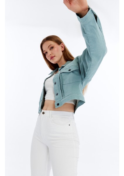 Kadın Bomber Gabardin Ceket Çıt Çıt Düğmeli Kolej Kot Ceket Cepli Renkli Kolay Kombinlenebilen Ceket fırsatları