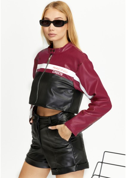 Kadın Kısa Oversize Motorcu Ceketi – Baskılı Bomber Mont – Fermuarlı Kolej Tasarım modelleri