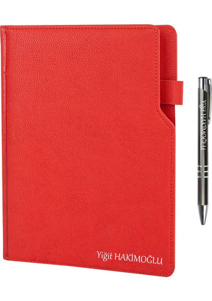Kişiye Özel 2026 Ajanda Tarihli Defter Kırmızı 17X24 Kalem Takılabilir Türkiye Haritalı Ajanda Tükenmez Kalem Hediyeli