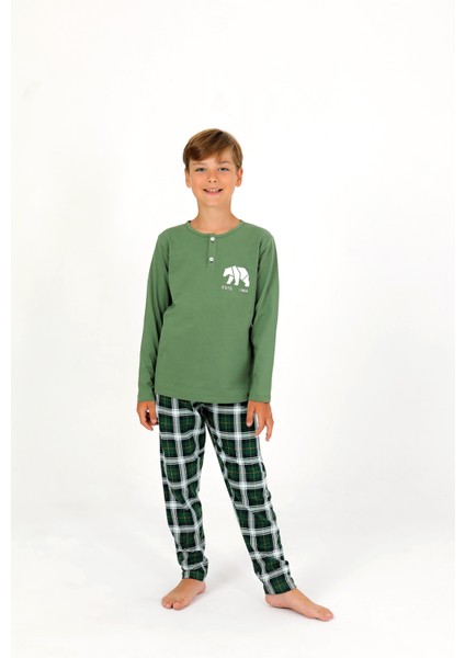 Erkek Çocuk Uzun Kollu %100 Pamuklu Düğme Detaylı Pijama Takımı Everest modelleri