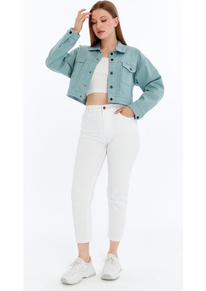 Kadın Bomber Gabardin Ceket Çıt Çıt Düğmeli Kolej Kot Ceket Cepli Renkli Kolay Kombinlenebilen Ceket