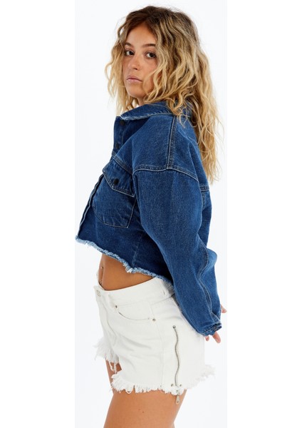 Kadın Kot Ceket Oversize Bomber Niş Tasarım Özgünlük Günlük Kullanıma Uygun Şık Mont Crop Kot Ceket