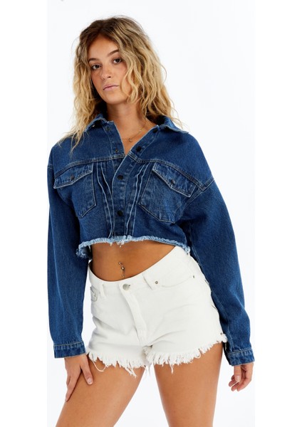 Kadın Kot Ceket Oversize Bomber Niş Tasarım Özgünlük Günlük Kullanıma Uygun Şık Mont Crop Kot Ceket