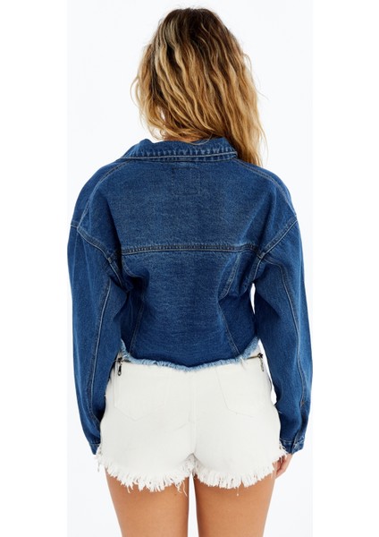 Kadın Kot Ceket Oversize Bomber Niş Tasarım Özgünlük Günlük Kullanıma Uygun Şık Mont Crop Kot Ceket