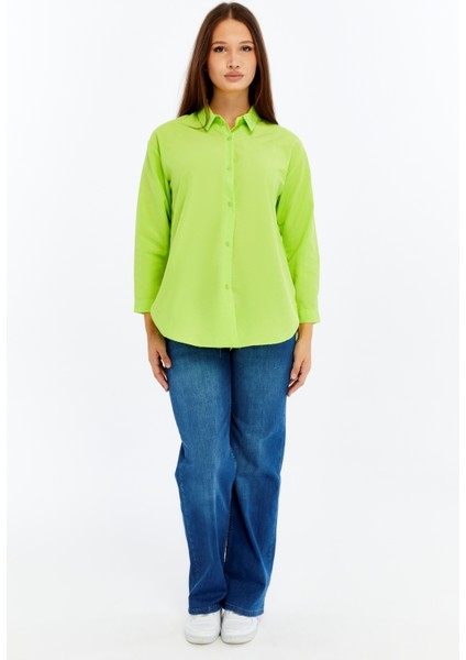 Kadın Uzun Kollu Düğmeli Basic Gömlek – Yeşil Rahat Kalıp Günlük & Ofis Şıklığı modelleri