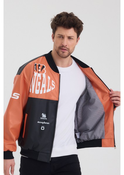 Erkek Oversize Deri Garnili Baskılı Motorcu Montu Kolej Ceketi Bomber Günlük Mont modelleri