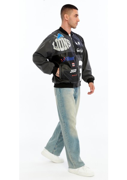 Erkek Oversize Baskılı Motorcu Montu Rüzgara ve Suya Dayanıklı Kolej Ceket fırsatları