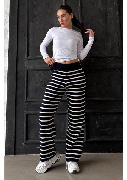 Lacivert Çizgili Kadın Triko Pantolon MG2342 fiyatları