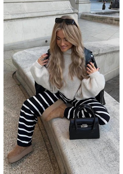 Lacivert Çizgili Kadın Triko Pantolon MG2342 fırsatları