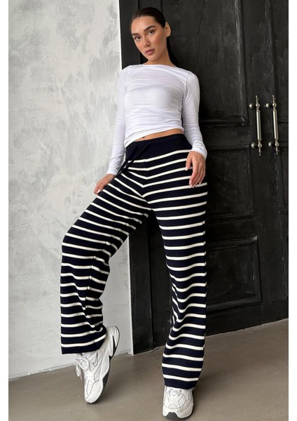 Lacivert Çizgili Kadın Triko Pantolon MG2342 indirimleri