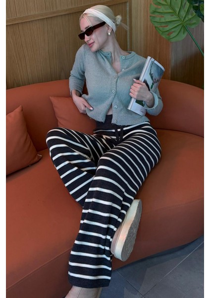 Lacivert Çizgili Kadın Triko Pantolon MG2342