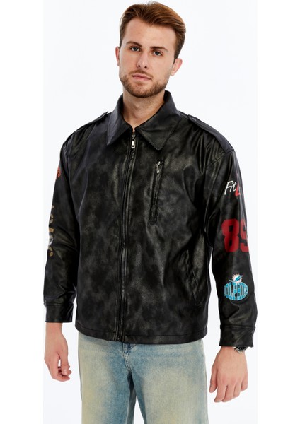 Erkek Oversize Deri Mont Günlük Baskılı Ceket Niş Kompakt Tasarım fiyatları
