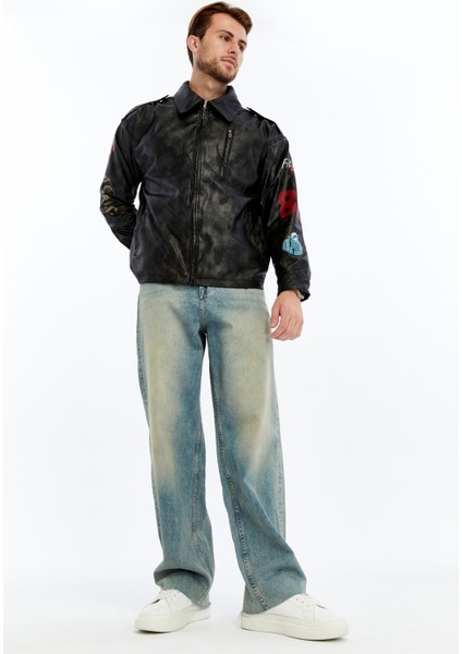 Erkek Oversize Deri Mont Günlük Baskılı Ceket Niş Kompakt Tasarım indirimleri