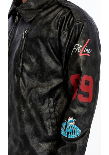 Erkek Oversize Deri Mont Günlük Baskılı Ceket Niş Kompakt Tasarım