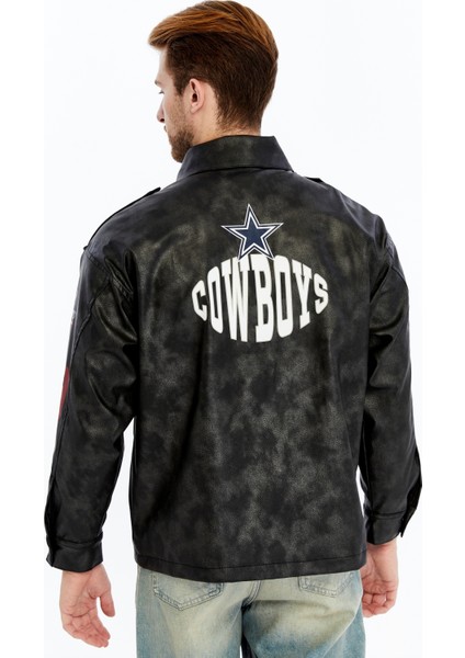 Erkek Oversize Deri Mont Günlük Baskılı Ceket Niş Kompakt Tasarım