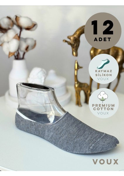 Silikonlu Gri Erkek Babet Çorap 12 'li