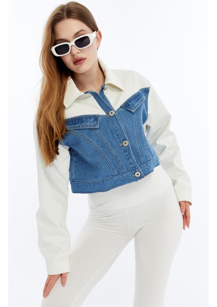 Kadın Oversize Kot Ceket Kolları Deri Garnili Motorcu Montu Günlük Kullanım Yarışçı Kolej Ceket fiyatları