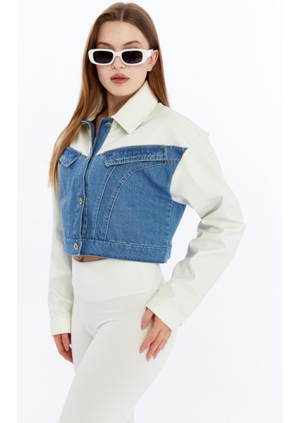 Kadın Oversize Kot Ceket Kolları Deri Garnili Motorcu Montu Günlük Kullanım Yarışçı Kolej Ceket modelleri