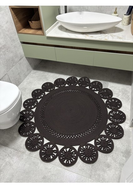 Buganvilla Antrasit Hasır Kordon Halat Jüt Çiçek Desenli El Dokuma Antre Yatak Odası Kilim Paspas fırsatları