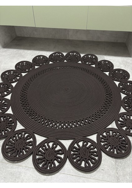 Buganvilla Antrasit Hasır Kordon Halat Jüt Çiçek Desenli El Dokuma Antre Yatak Odası Kilim Paspas indirimleri