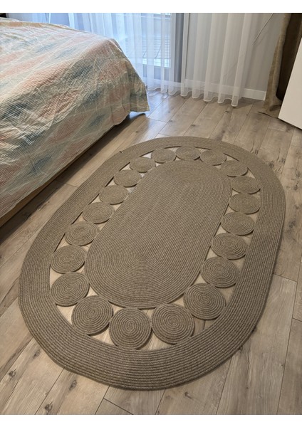 Cookie Taş Kırçıllı Jüt Kordon Hasır El Örgüsü Kilim Oturma Odası Antre Mutfak