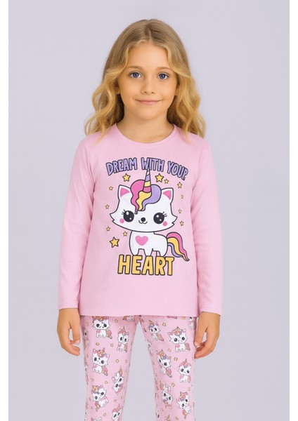 Kız Çocuk Uzun Kollu %100 Pamuklu Pijama Takımı Unicat