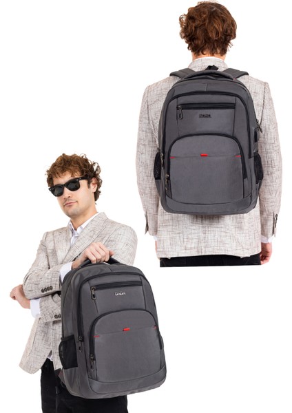 Okul ve Günlük Gri Erkek Sırt Çantası USB Type-C Aparat Ortopedik Sırt ve Omuz Askısı 14-15,6 Inç