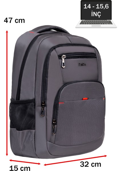 Okul ve Günlük Gri Erkek Sırt Çantası USB Type-C Aparat Ortopedik Sırt ve Omuz Askısı 14-15,6 Inç modelleri