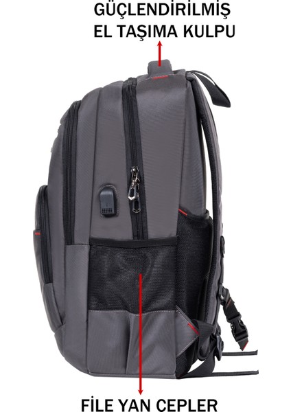 Okul ve Günlük Gri Erkek Sırt Çantası USB Type-C Aparat Ortopedik Sırt ve Omuz Askısı 14-15,6 Inç fırsatları
