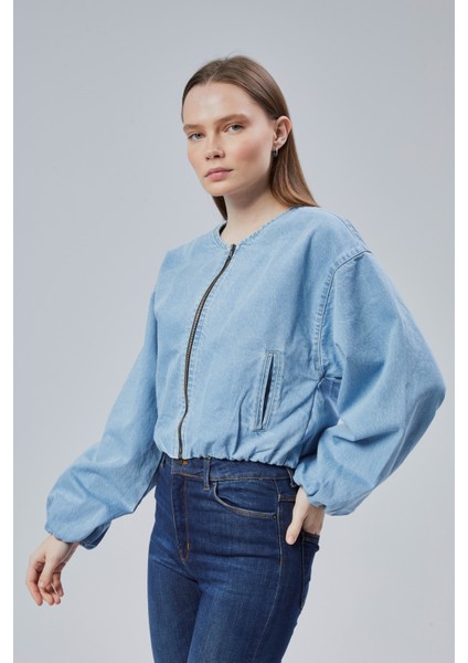 Kadın Kot Elastik Kenarlı Yumuşak Bomber Ceket Bisiklet Yaka Uzun Kollu Önü Fermuarlı Mont fiyatları