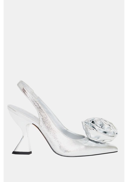 The Laterr High Kadın Gümüş Çiçek Detaylı Topuklu Ayakkabı