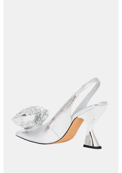 The Laterr High Kadın Gümüş Çiçek Detaylı Topuklu Ayakkabı modelleri