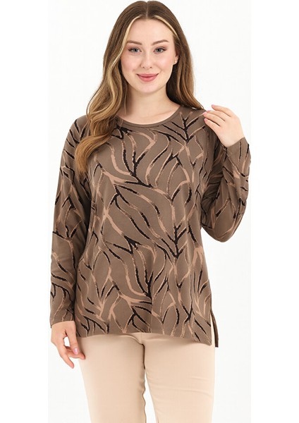 Kadın Orta Yaş Ve Üzeri Baskı Desenli Simli Likralı Yırtmaçlı Siyah Anne Penye Bluz fiyatları