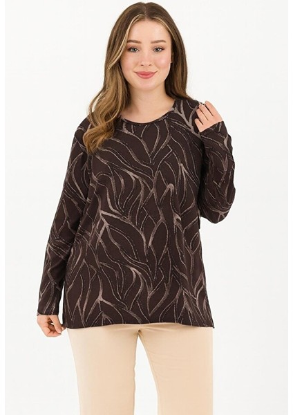 Kadın Orta Yaş Ve Üzeri Baskı Desenli Simli Likralı Yırtmaçlı Siyah Anne Penye Bluz fiyatları