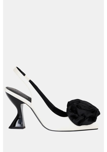 The Laterr High Kadın Siyah-Beyaz Çiçek Detaylı Topuklu Ayakkabı