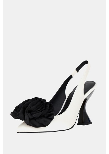 The Laterr High Kadın Siyah-Beyaz Çiçek Detaylı Topuklu Ayakkabı modelleri