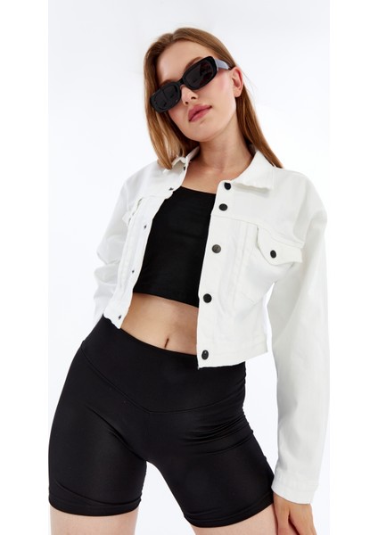 Kadın Bomber Gabardin Ceket Çıt Çıt Düğmeli Kolej Kot Ceket Cepli Renkli Kolay Kombinlenebilen Ceket