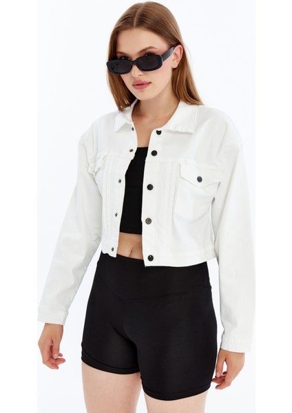 Kadın Bomber Gabardin Ceket Çıt Çıt Düğmeli Kolej Kot Ceket Cepli Renkli Kolay Kombinlenebilen Ceket