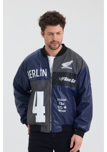 Erkek Oversize Deri Garnili Baskılı Motorcu Montu Kolej Ceketi Bomber Günlük Mont fiyatları