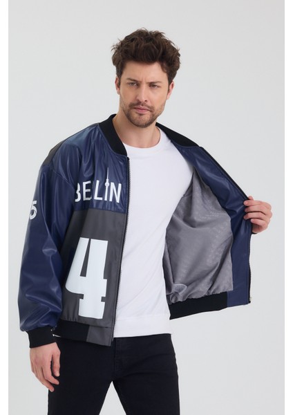 Erkek Oversize Deri Garnili Baskılı Motorcu Montu Kolej Ceketi Bomber Günlük Mont modelleri