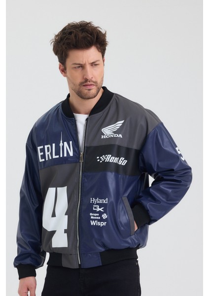 Erkek Oversize Deri Garnili Baskılı Motorcu Montu Kolej Ceketi Bomber Günlük Mont indirimleri