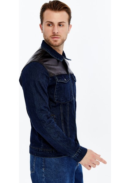 Erkek Deri Birleşenli Kot Ceket Niş Tasarım Günlük Kullanım modelleri