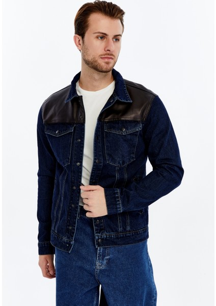 Erkek Deri Birleşenli Kot Ceket Niş Tasarım Günlük Kullanım fırsatları