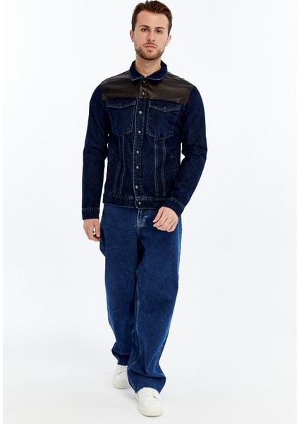 Erkek Deri Birleşenli Kot Ceket Niş Tasarım Günlük Kullanım indirimleri