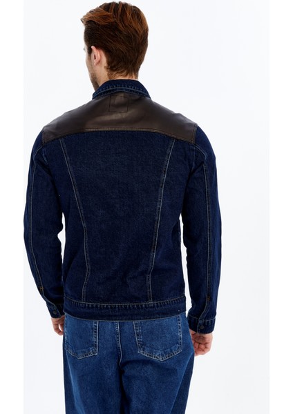 Erkek Deri Birleşenli Kot Ceket Niş Tasarım Günlük Kullanım