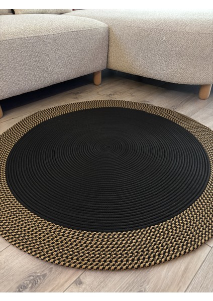Dahlia Yuvarlak Jüt Halı – Siyah ve Doğal Renkli Örgü El Dokuması Kilim modelleri