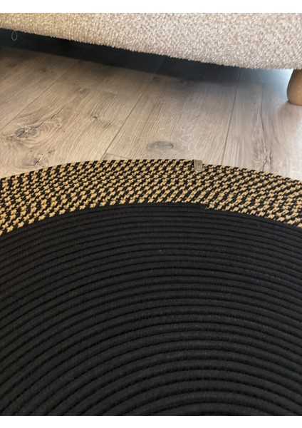 Dahlia Yuvarlak Jüt Halı – Siyah ve Doğal Renkli Örgü El Dokuması Kilim indirimleri