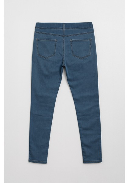 Kadın Yüksek Bel Beli Lastikli Mavi Tayt Jean Pantolon fiyatları