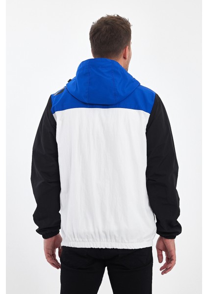 Erkek Baskılı Iki Renk Fermuarlı Motorcu Yağmurluk Su Geçirmez Yarışçı Ceket Baskılı Kolej Mont